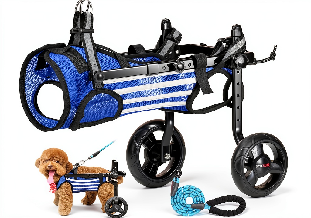 Lokshun dog wheelchair in use on a small dog outdoors