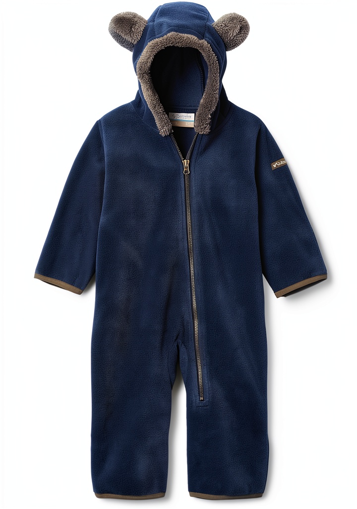 Columbia baby bunting snowsuit in Collegiate Navy color on an infant