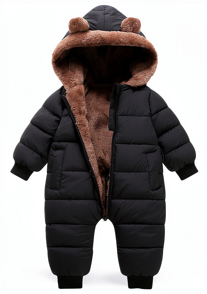 AiWMGL baby snowsuit in dark blue color on a infant