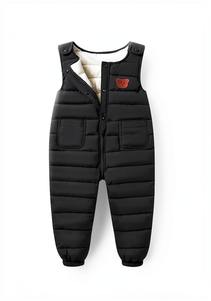 Installing Toddler Waterproof Snow Suit on a wooden dressing table