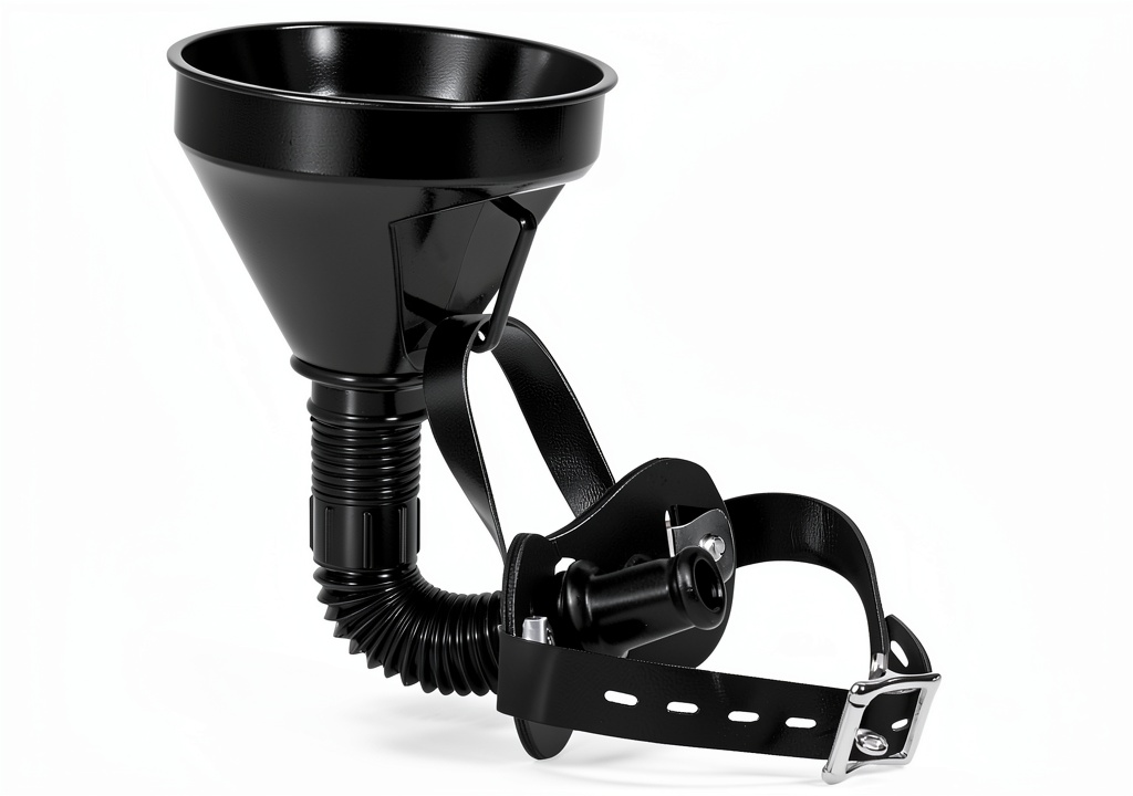 AE868 funnel gag with adjustable leather strap and lockable buckle