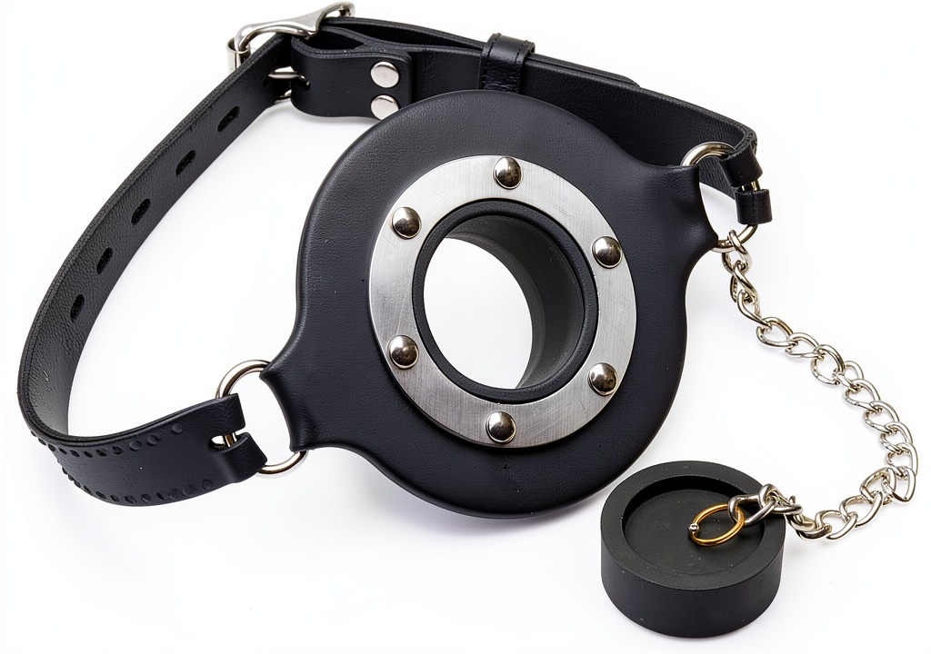 XR Brands silicone gag in a dimly lit dungeon setting