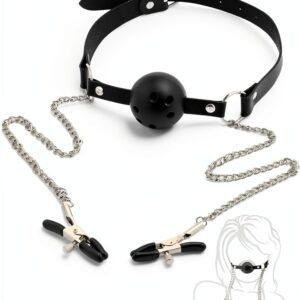 PASTOS BDSM Ball Gag with Adjustable Nipple Clamps-0