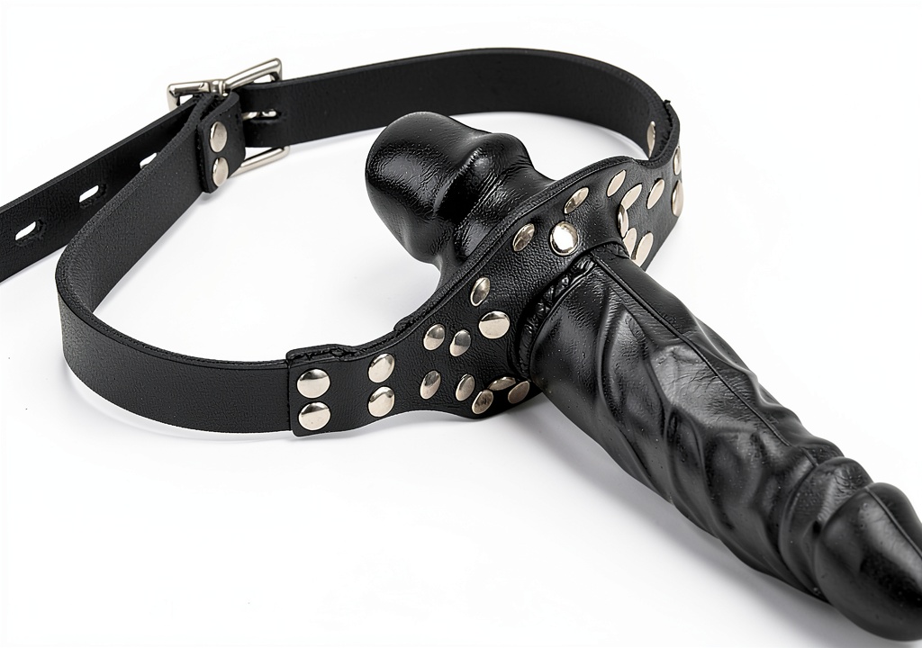 Mouth Ball sex toy with adjustable strap in a bedroom setting
