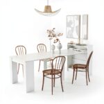 Modern Expandable Dining Table White HKBOREVO SMT-CT008W with Storage-0