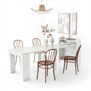 Modern Expandable Dining Table White HKBOREVO SMT-CT008W with Storage-0