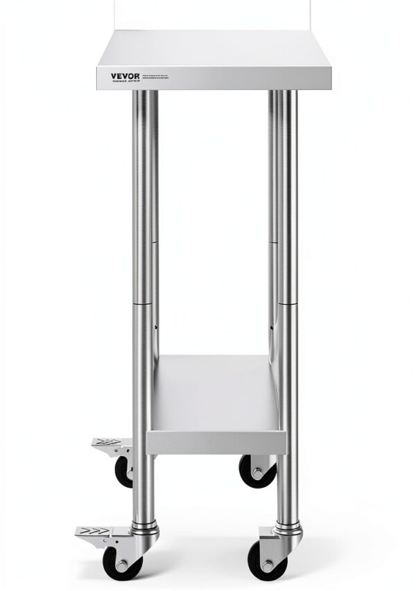 VEVOR Stainless Steel Prep Table, 24 x 15 x 35 Inch, 440lbs Load Capacity Heavy Duty Metal Worktable with Backsplash Adjustable Undershelf & 4 Casters, Commercial Workstation for Kitchen Restaurant-8