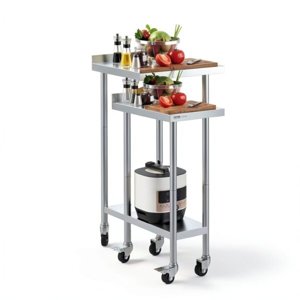 VEVOR Stainless Steel Prep Table, 24 x 15 x 35 Inch, 440lbs Load Capacity Heavy Duty Metal Worktable with Backsplash Adjustable Undershelf & 4 Casters, Commercial Workstation for Kitchen Restaurant-4