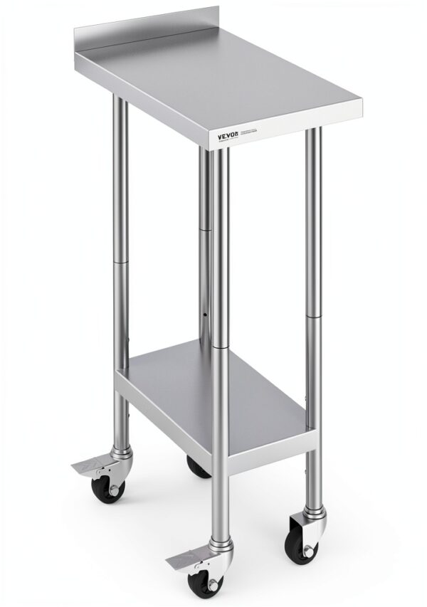 VEVOR Stainless Steel Prep Table, 24 x 15 x 35 Inch, 440lbs Load Capacity Heavy Duty Metal Worktable with Backsplash Adjustable Undershelf & 4 Casters, Commercial Workstation for Kitchen Restaurant-0