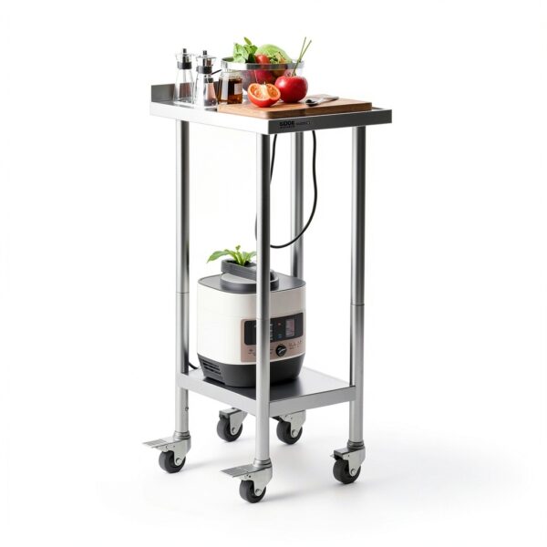 VEVOR Stainless Steel Prep Table, 24 x 15 x 35 Inch, 440lbs Load Capacity Heavy Duty Metal Worktable with Backsplash Adjustable Undershelf & 4 Casters, Commercial Workstation for Kitchen Restaurant-5