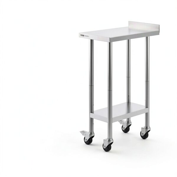 VEVOR Stainless Steel Prep Table, 24 x 15 x 35 Inch, 440lbs Load Capacity Heavy Duty Metal Worktable with Backsplash Adjustable Undershelf & 4 Casters, Commercial Workstation for Kitchen Restaurant-2
