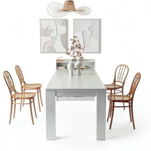 Modern Expandable Dining Table White HKBOREVO SMT-CT008W with Storage-2
