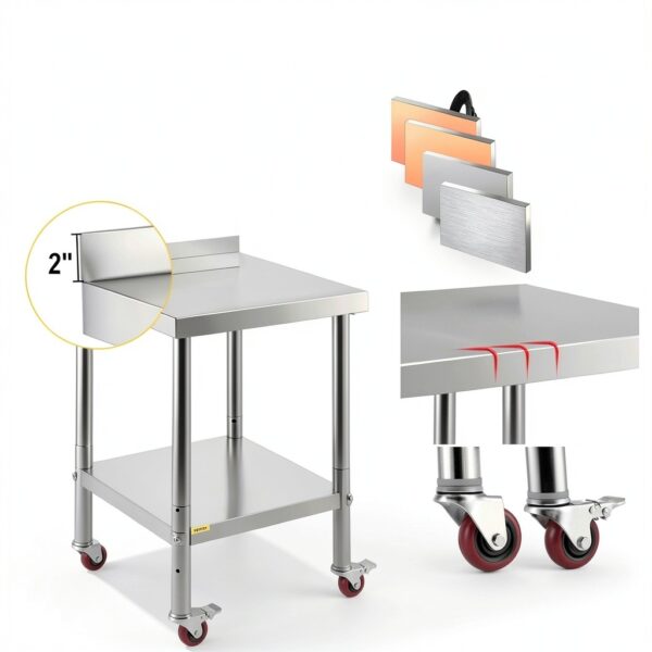 VEVOR Stainless Steel Prep Table 24x24 Inch Heavy Duty with Undershelf-6